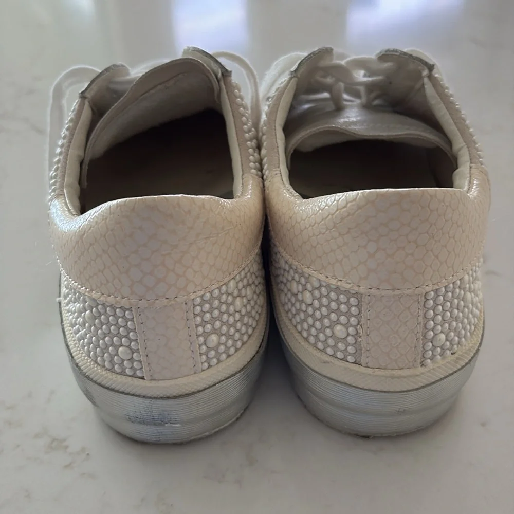 Dolce Vita White Silver Embellished Low-Top Sneakers